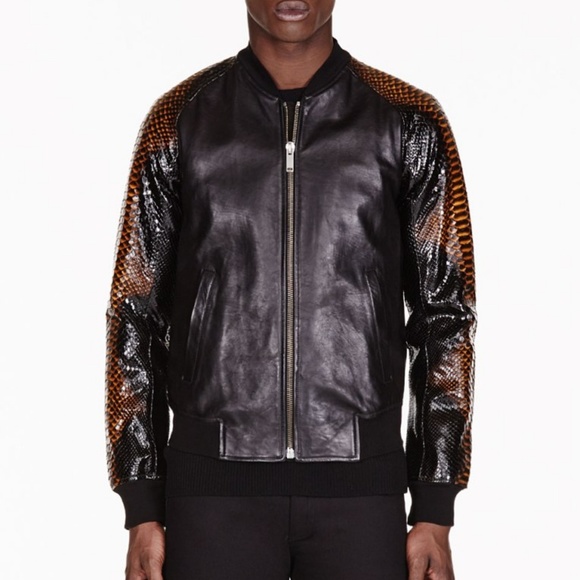 Super stylish Men's Black Python Leather Jacket - Picture 2 of 8